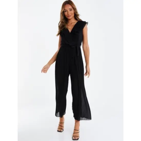 QUIZ Womens Pleated Jumpsuit-Black-S image {3}