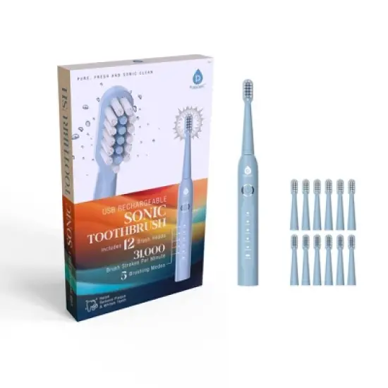 Pursonic USB Rechargeable Sonic Electric Toothbrush with 12 Brush Heads image {4}