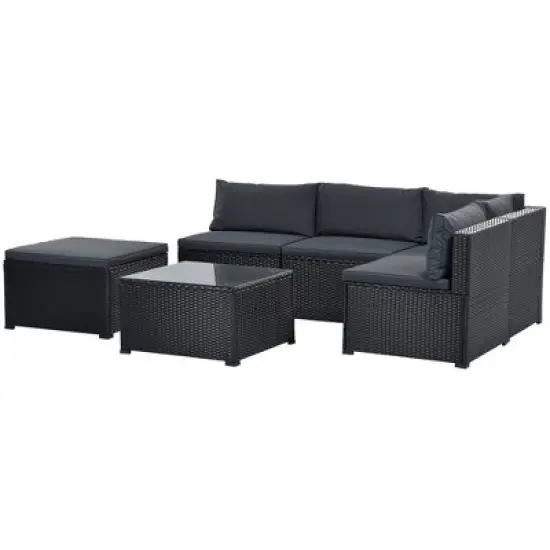 6pc Wicker Patio Conversation Set with Cushions - Black/Gray - GODEER image {7}
