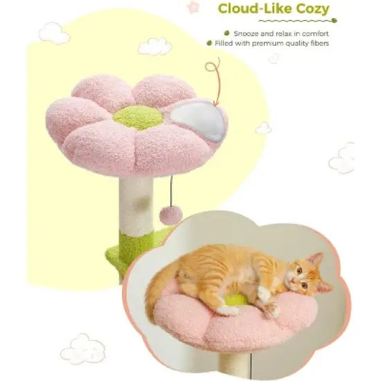 QuestaPack Flower Cat Tree 47.2" Multi-Level Cat Tower with Sisal Covered Scratching Posts image {3}