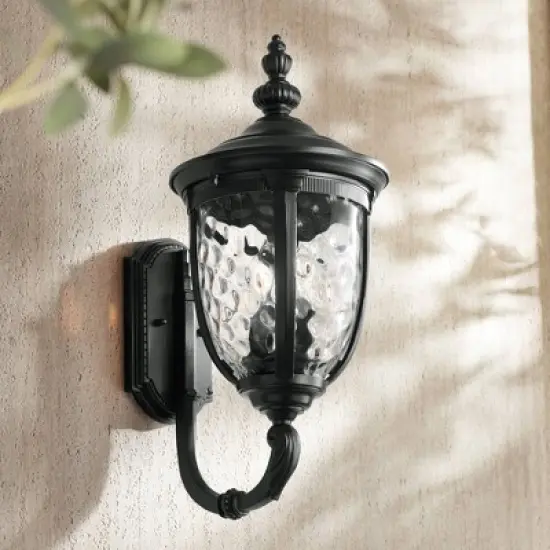 John Timberland Bellagio Vintage Rustic Outdoor Wall Light Fixture Textured Black Upbridge 21" Clear Hammered Glass for Post Exterior Barn Deck House image {1}