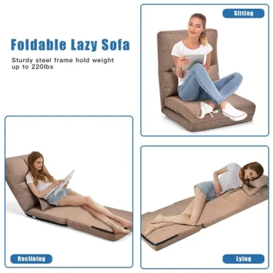 Costway Fold Down Chair Flip Out Lounger Convertible Sleeper Couch Futon Bed w/ Pillow image {7}