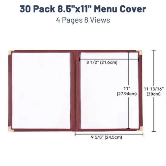WeChef 30 Pack Menu Covers 8.5 x 11" Book Style Menu Holder 4 Pages 8 Views Restaurant Bar Burgundy image {6}