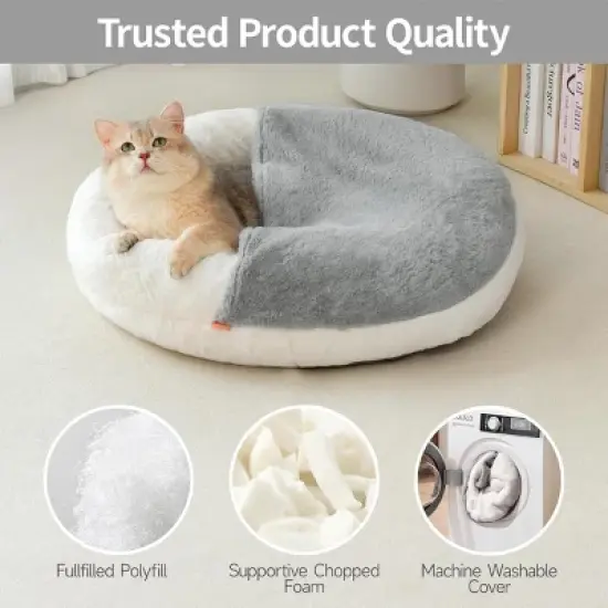 Boersma Enclosed Cat Cave Bed &ndash; Washable Indoor Pet Bed with Blanket & Non-Slip Base for Cats, Kittens & Small Dogs image {1}
