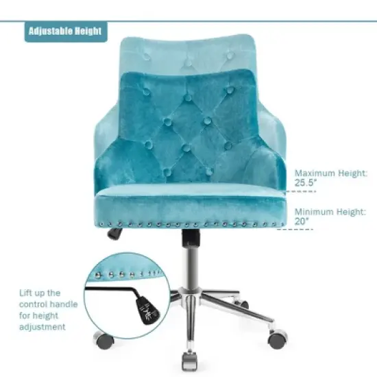 Costway Velvet Office Chair Upholstered Swivel Computer Task Chair Turquoise image {7}