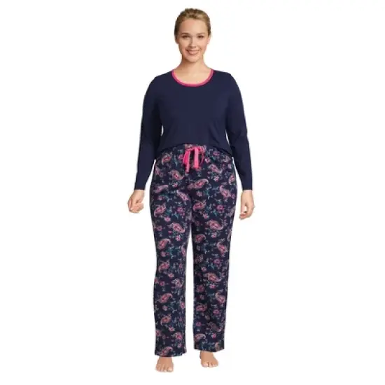 Lands' End Women's Knit Pajama Set Long Sleeve T-Shirt and Pants image {7}