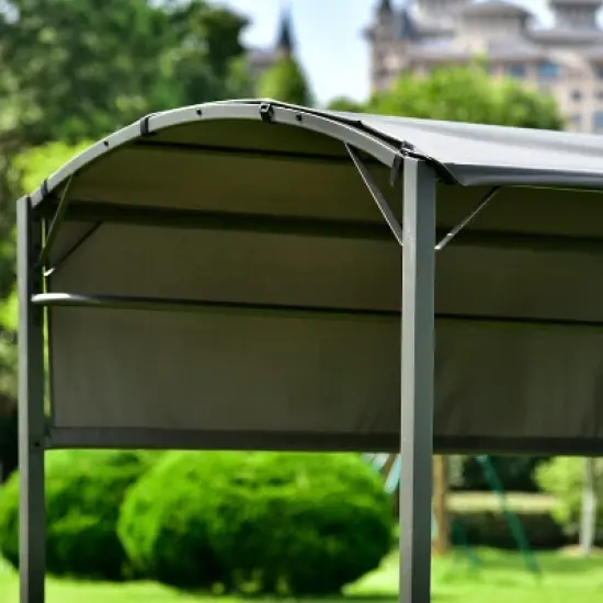 SUGIFT 7 ft Outdoor Grill Gazebo BBQ Canopy with Side Awning in Gray image {4}