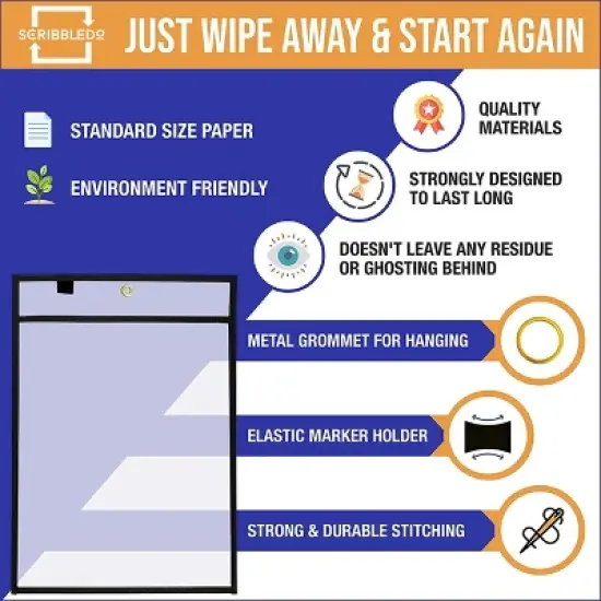 SCRIBBLEDO Black Dry Erase Pocket Sleeves Pack of 6 image {6}