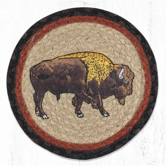 Earth Rugs Buffalo Printed Round Trivet &ndash; 10"x10" Braided Jute Hot Pad with Rustic Wildlife Design image {3}