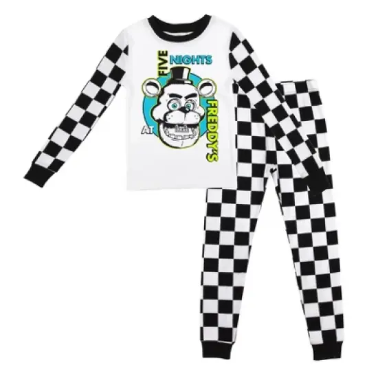 Five Nights At Freddy's Freddy Fazbear Face Youth Boy's Black & White Checkered Long Sleeve Shirt & Sleep Pants Set image {4}