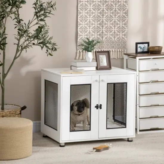 PawHut Dog Crate Furniture with Water-resistant Cushion, Dog Crate End Table with Double Doors, Indoor Pet Crate for Small Medium Dogs image {2}