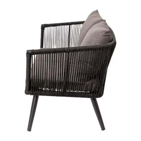 Emma and Oliver Black & Gray Woven All-Weather Four-Piece Conversation Set with Cushions & Metal Coffee Table for Porch, Backyard and Patio image {4}