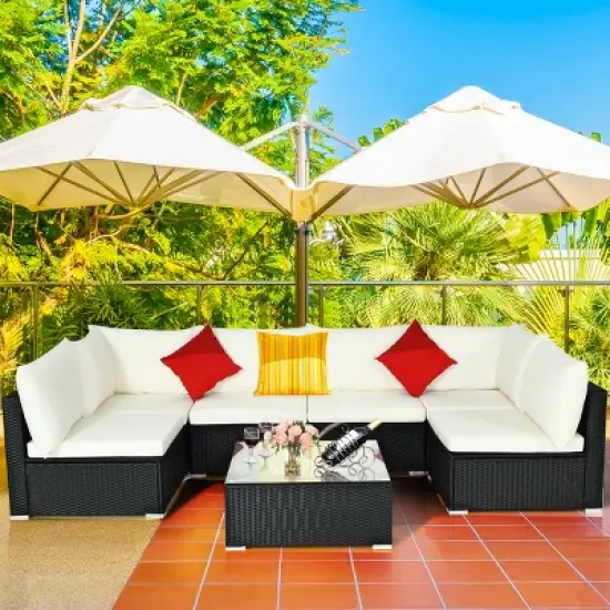 Costway 7PCS Patio Rattan Sofa Set Sectional Conversation Furniture Set Garden image {2}