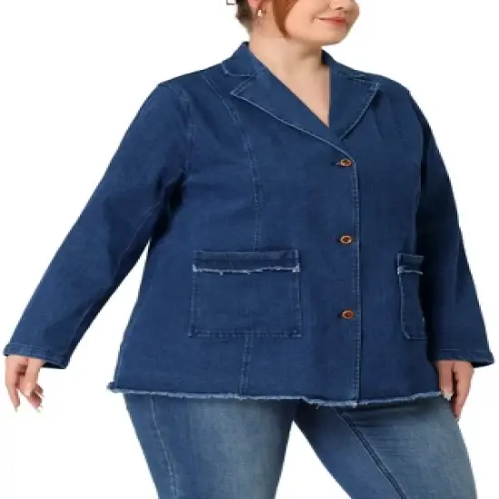 Agnes Orinda Women's Plus Size Fashion Outfits Button Work Formal Denim Jean Blazers image {1}