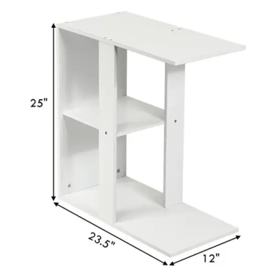 Costway 3-tier Side Table W/Storage Shelf Space-saving Nightstand White image {2}