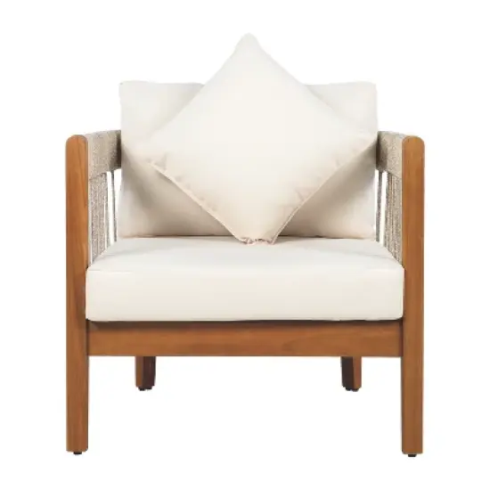 Christopher Knight Home Clifton Patio Rustic Acacia and Rope Upholstered Club Chair with Curved Back image {3}
