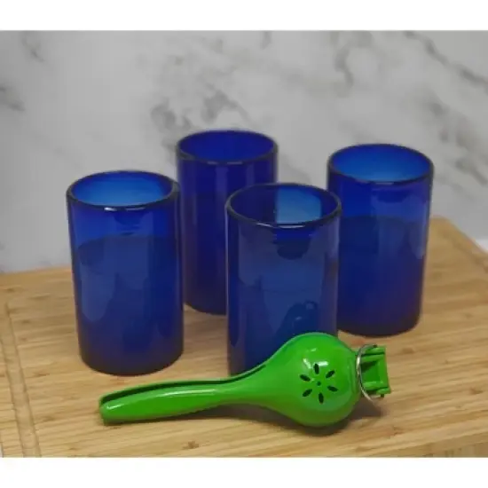 Dos Sue&ntilde;os Mexican Hand Blown Drinking Glasses - Pure Cobalt Design - 14oz - Set of 4 image {1}