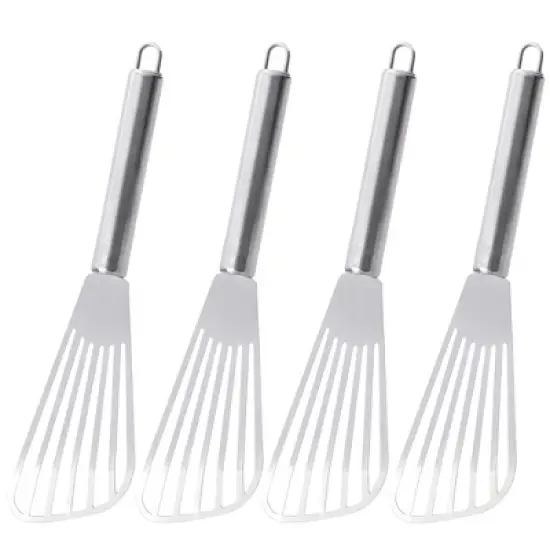 Unique Bargains Kitchen Stainless Steel Slotted Barbecue Spatulas and Turners Silver Tone 4 Pcs image {7}