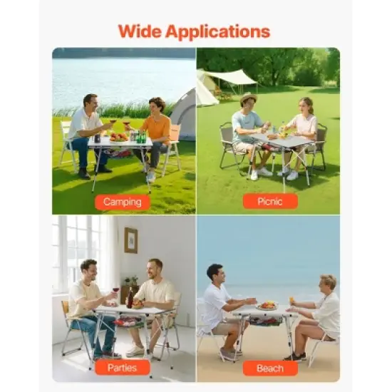 VEVOR Folding Camping Table, Portable Roll Up Side Tables, Lightweight Aluminum Beach Table with Adjustable Height, Top Mesh Layer, Silver image {6}