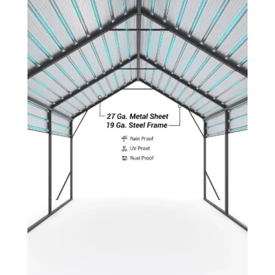 13'x16'x11' Metal Carport, Steel Heavy Duty Carport for All-Weather, Permanent Shelter for Boats, Pickup Trucks, and Tractors, N.W. 500 Lbs image {4}