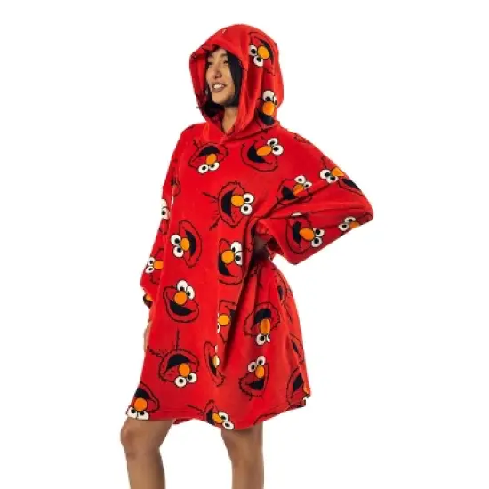 Sesame Street Elmo Character Heads All-Over Print Red Long Oversized Hoodie Wearable Blanket-OSFA image {3}