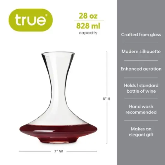 True Petite Wine Decanter, Glass Carafe, Red and White Wine, Wine Aeration, Bar Gadgets, Wine Lover Gifts, Holds 1 Standard Bottle, 28 oz image {2}