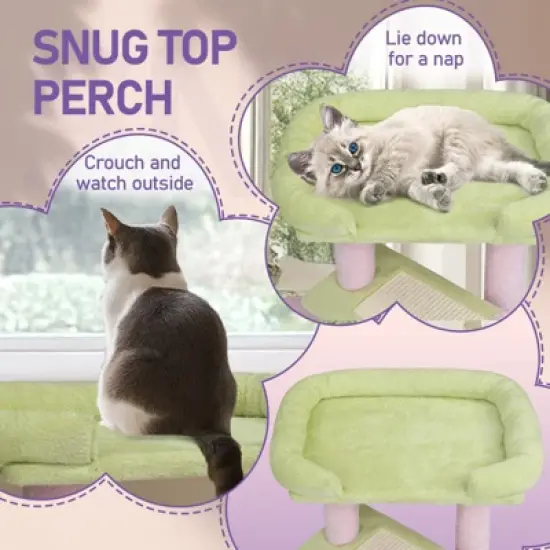 Angel Sar 27.5'' Cat Tree with Condo & Scratching Post, Multi-Level Cat Tower with Pad, Padded Bed for Kittens and Indoor Cats, Pink image {4}