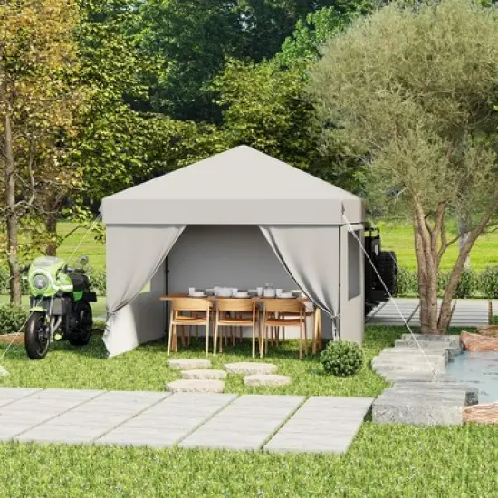 CuisinSmart 10x10 Pop Up Canopy Tent with 4 Removable Sidewalls, Outdoor Portable Canopy for Parties, Backyard, Beach, White image {2}