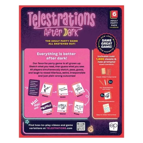 The Op Games Telestrations After Dark 6 Player Game: Party Fun with Cards, Dice, and Dry Erase Boards for 4-6 Participants image {9}