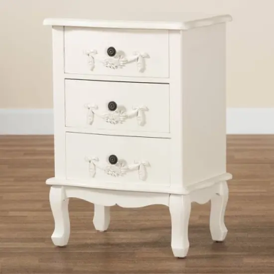 Callen Wood 3 Drawer Nightstand White - Baxton Studio image {8}