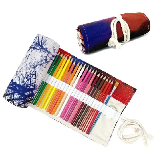 Wrapables Pencil Roll Organizer, Colored Pencil Wrap Pouch (72 slots), Dusk image {6}