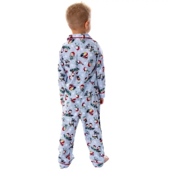 Peanuts Toddler Boys' Holiday Woven Button-Up Coat And Pants Pajama Set image {2}