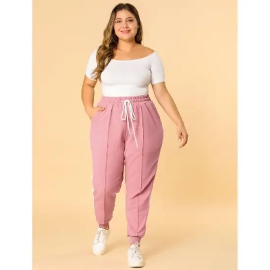 Agnes Orinda Women's Plus Size Skinny Drawstring Elastic Waist Contrast Color Comfort Athletic Jogger Pants image {1}