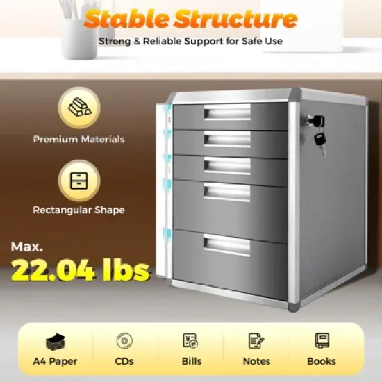 YIYIBYUS Metal File Storage Cabinet With Lock and 5 Drawers image {5}