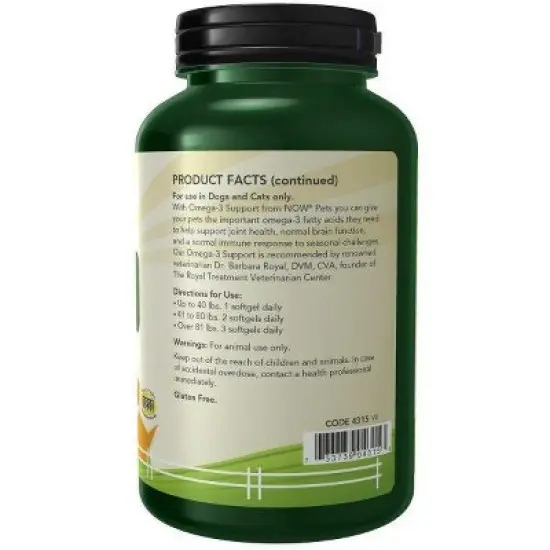 Pet Omega-3 Support by Now Foods  -  180 Softgel image {2}