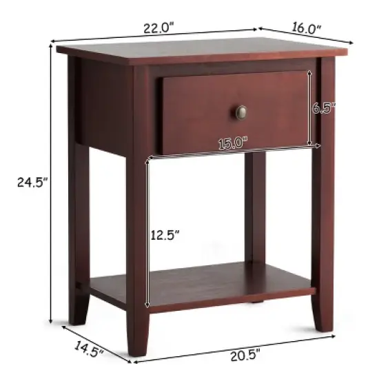 Costway Set of 2 Nightstand Beside Table Sofa End Table Drawer Shelf image {3}