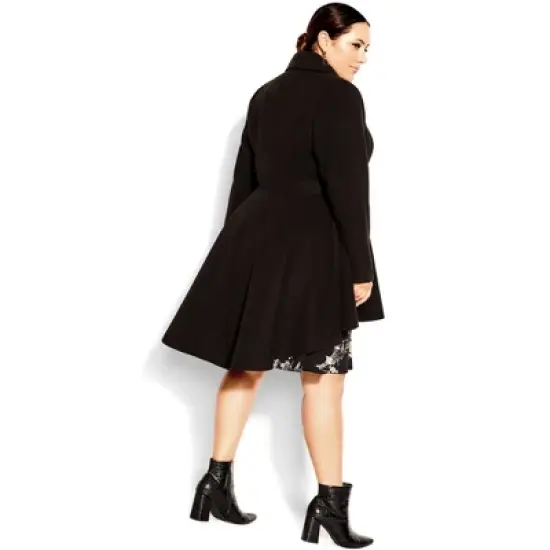 Women's Plus Size Hi Lo Frill Coat - Black | CITY CHIC image {2}