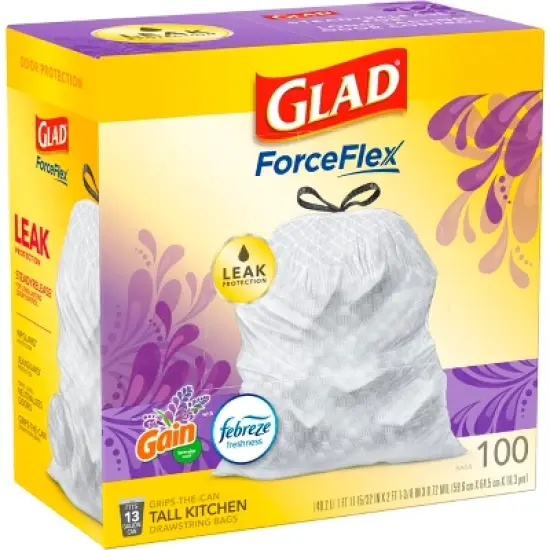 Glad ForceFlex Tall Kitchen Drawstring Trash Bags - Febreze Lavender - 13 Gallon image {2}