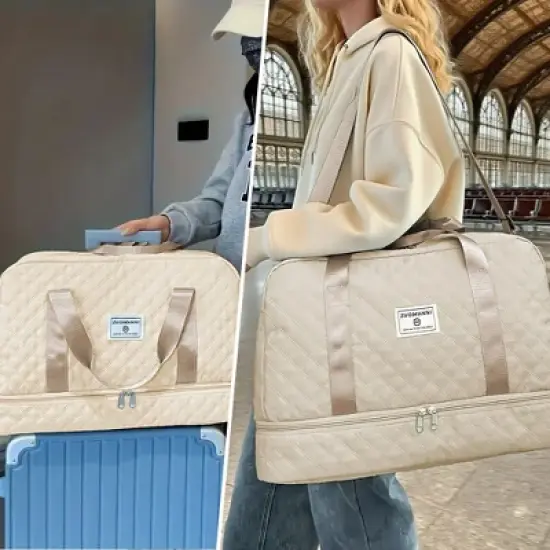 Luupatchy Three-dimensional Diamond Patterned Travel Bag, Dry Wet Separation , for Travel, Fitness Yoga, Weekend Tote Overnight Bag image {3}