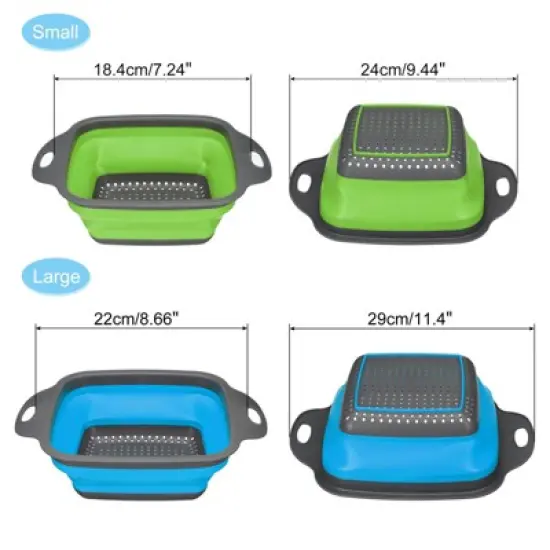 Unique Bargains Collapsible Colander Set Silicone Square Foldable Strainer Basket image {4}
