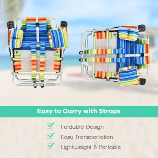 Gymax 2-piece Beach Chair Set 5 Adjustable Position Reclining Chairs Folding Backpack Chairs Cup Holders Storage Bag Towel Bar and Iced Bag Set of 2 image {8}