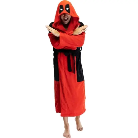 Marvel Deadpool Adult Men's Costume Fleece Robe Bathrobe Red image {3}