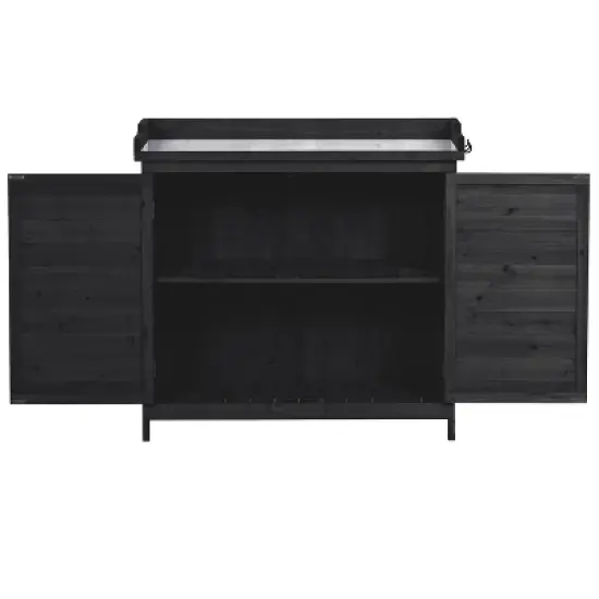 Whisen Rustic Outdoor Potting Bench Table, Garden Workstation with 2-Tier Shelves and Side Hook image {5}