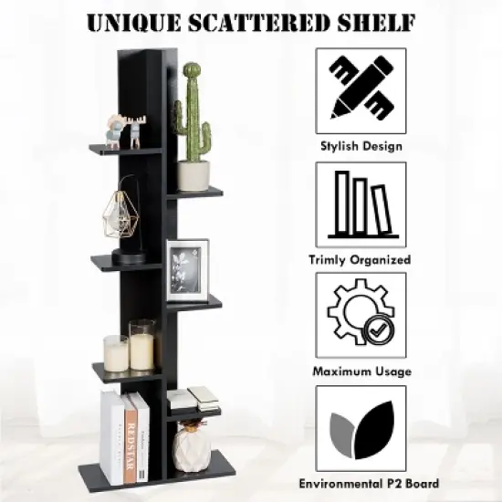 Costway Open Concept Bookcase Plant Display Shelf Rack Holder Wood Walnut\Brown image {7}
