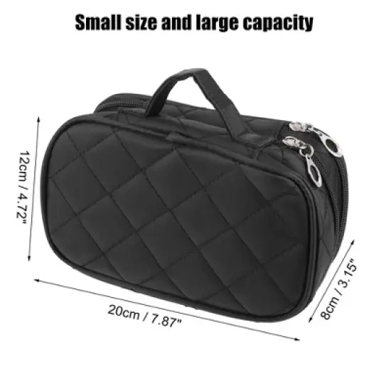 Unique Bargains Travel Double LayerMakeup Bag Makeup Brush Holder Portable Makeup Organizer Bag Cosmetics Storage Bag Waterproof Black 1 Pcs image {3}