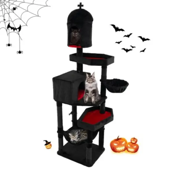 Costway Gothic Cat Tree w/ Sisal Covered Scratching Posts Stylish Cat Furniture for Indoor Cats Black image {10}