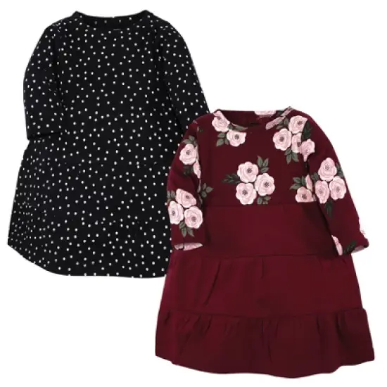 Hudson Baby Girl Cotton Dresses, Black Burgundy Floral image {4}