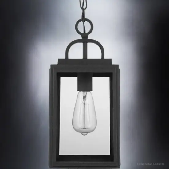 Urban Ambiance Luxury Farmhouse Outdoor Pendant 15.375''H x 7''W,  Midnight Black Finish,  Macon Collection, UHP1388 image {6}