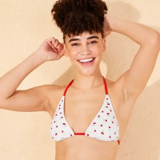 Women's Embroidered Cherry Tall Triangle Bikini Top - Wild Fable&trade; White/Red image {2}