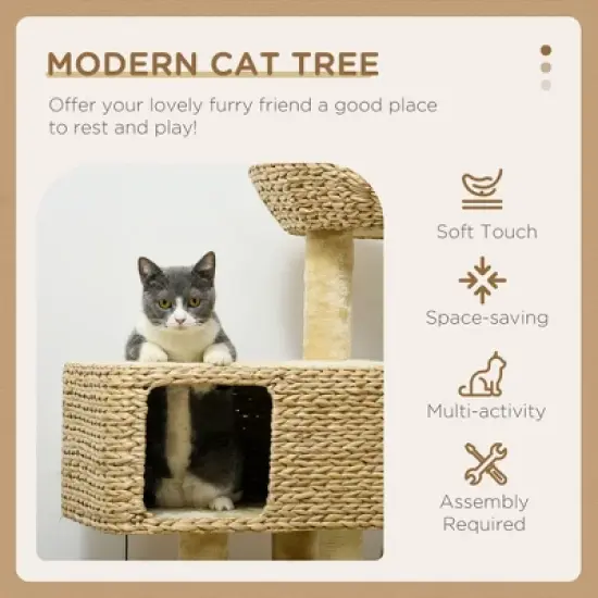 Kumasinova 38" Cat Tower with Scratching Post,Cat Tree Tower with Condo&Toy Ball,Cat Trees with Platforms&Ramp,Multi-Level Cat Furniture,Beige image {3}